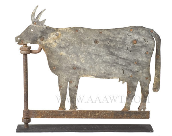 Antique Weathervane, Cow, Sheet Iron, 19th Century, facing left view